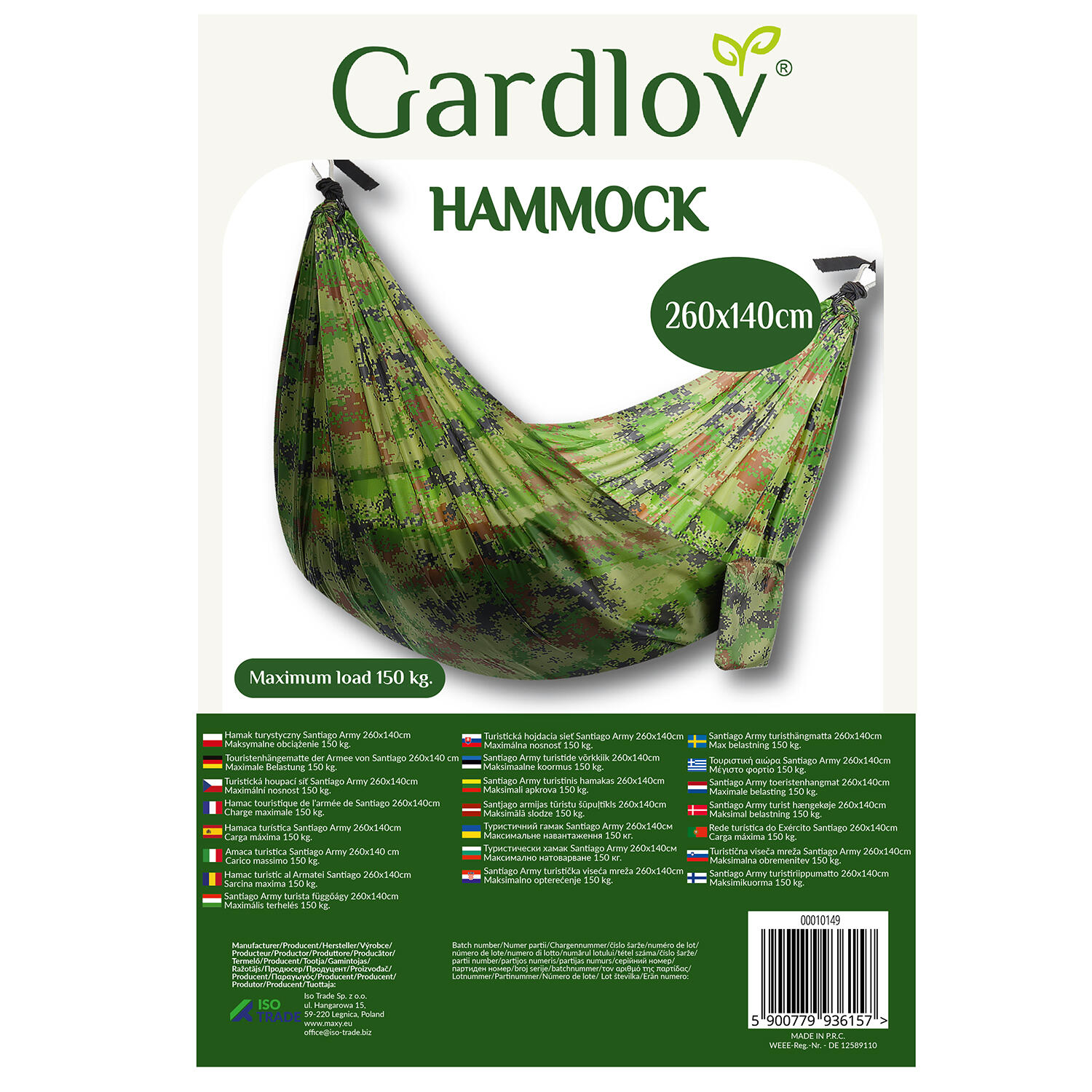 Survivalowy Hamak MALATEC Santiago Army, z moskitierą 260x140cm 2/7