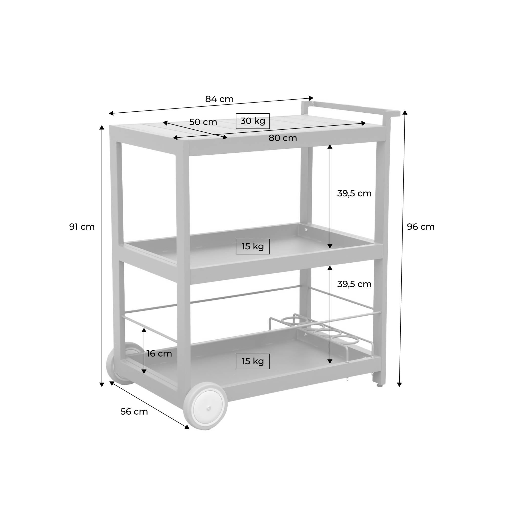 Mesa exterior de aluminio con ruedas y asa, 84cm, Antracita 4/6