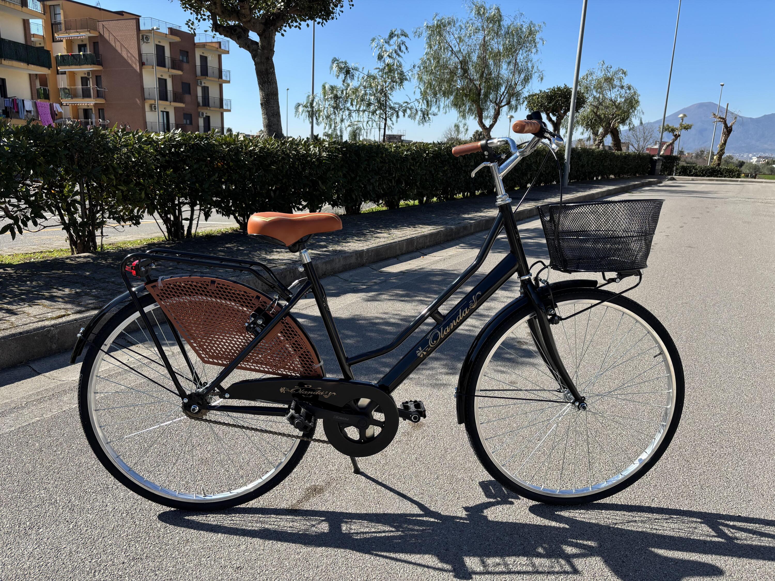 Bicicletta Donna da Passeggio 26 Bici città Vintage con Cestino e Borse Nera 7/7
