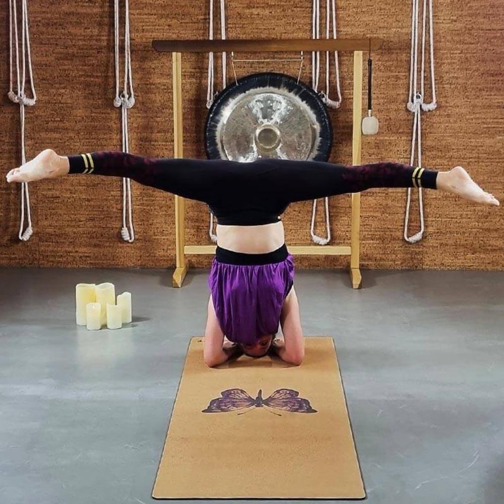 Tappeto yoga - antiscivolo - gomma e sughero 5mmx68cmx1,83m - Farfalla 7/7