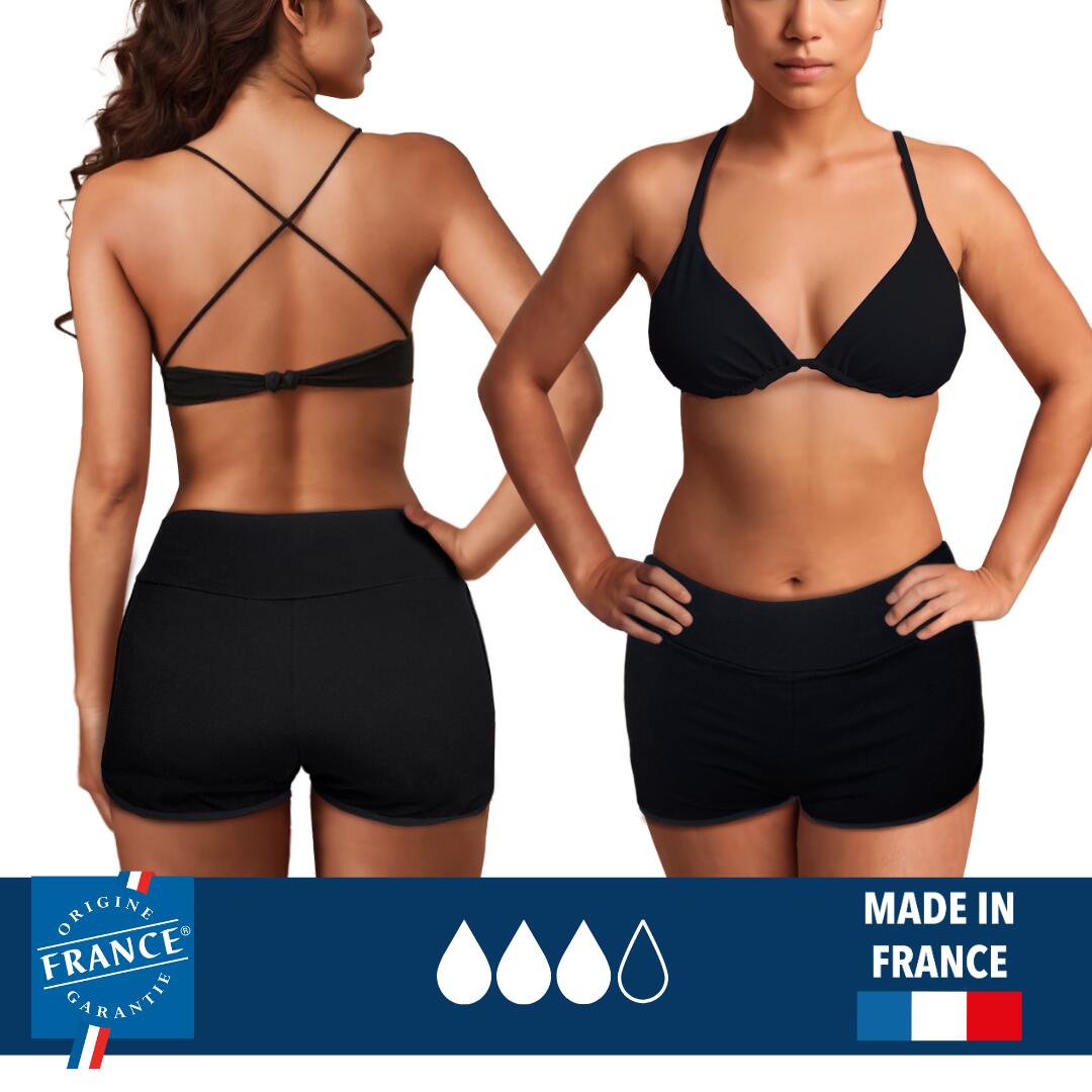 Shorty De Bain Femme Grande Taille - Anti-frottement Cuisses - Tankini Noir - Pour Plage, Piscine, Natation