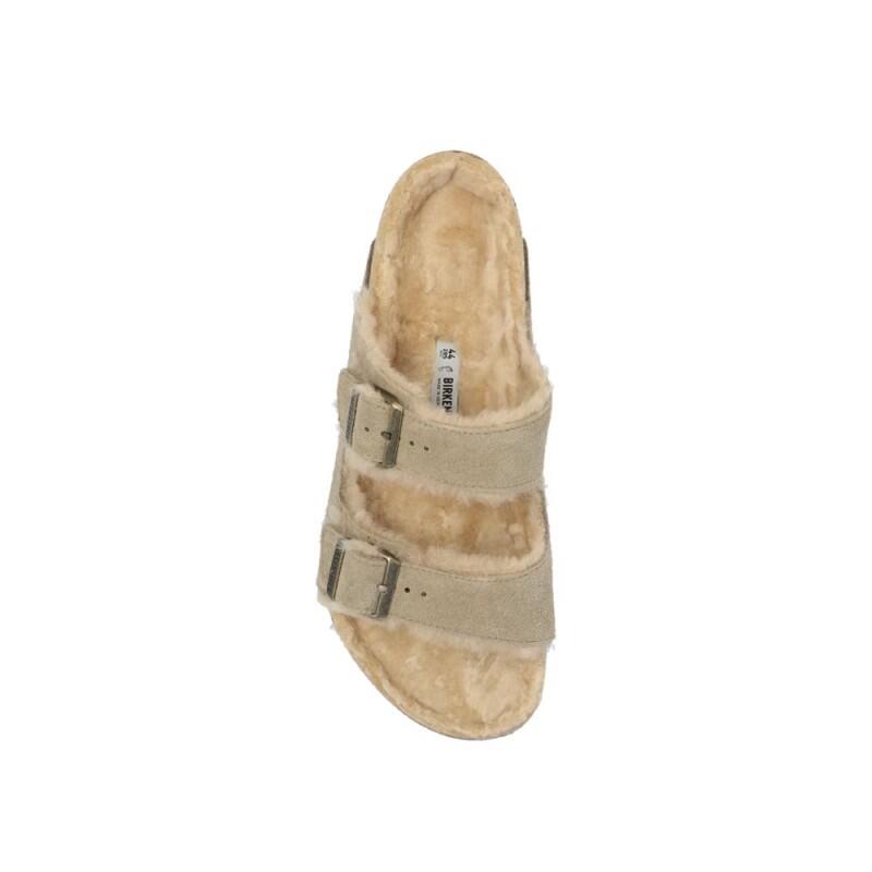 Sandales Plates Femme Birkenstock Arizona Shearlg Marron 4/4