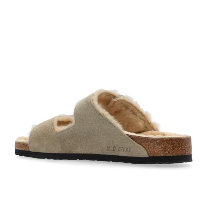 Sandales Plates Femme Birkenstock Arizona Shearlg Marron 3/4