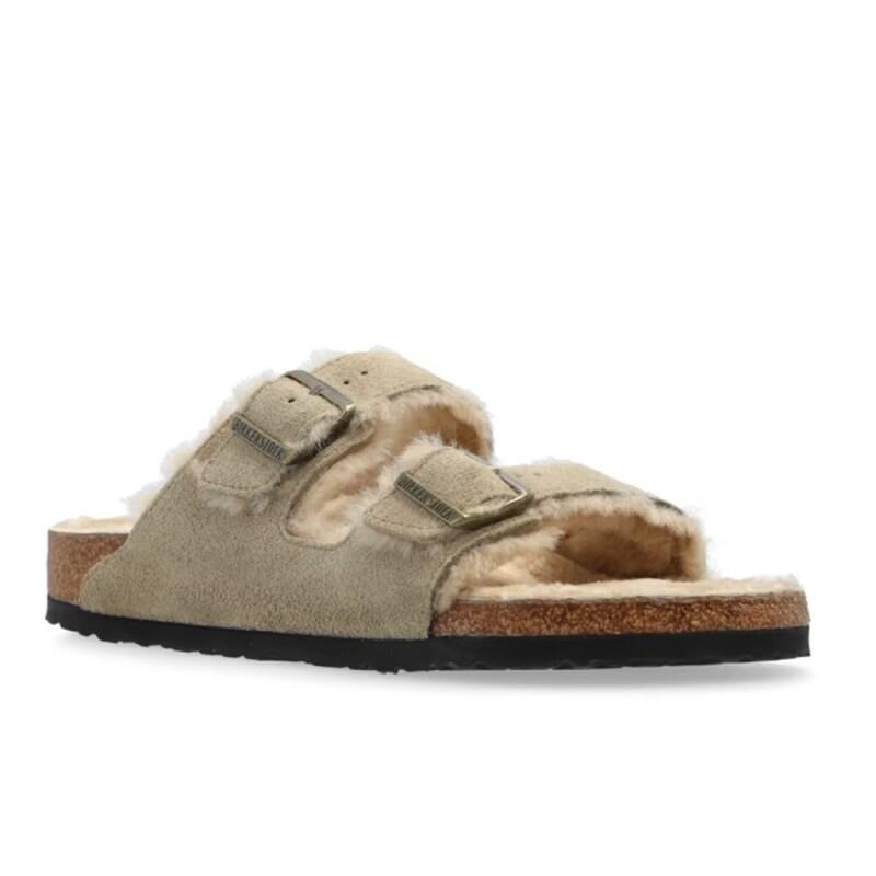 Sandales Plates Femme Birkenstock Arizona Shearlg Marron 2/4
