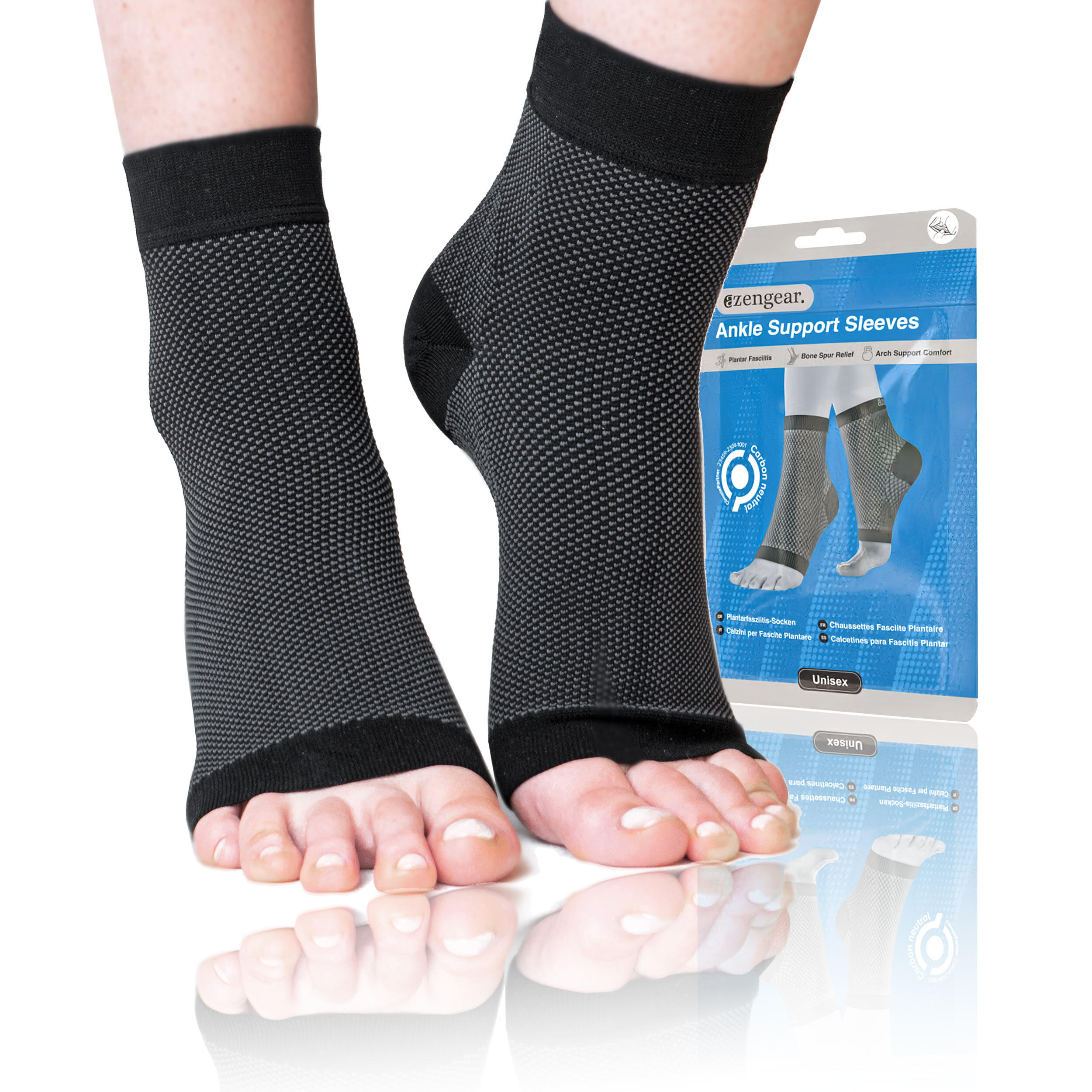 AZENGEAR Ankle Foot Support Brace (2 Pairs), Plantar Fasciitis Socks
