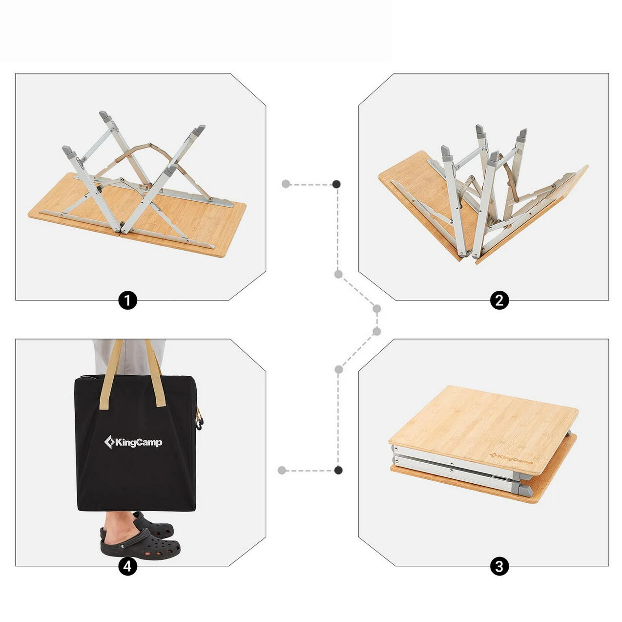 Campingtisch Bamboo Duo Klapptisch Camping Tisch Verstellbar Alu Bambus |  Decathlon