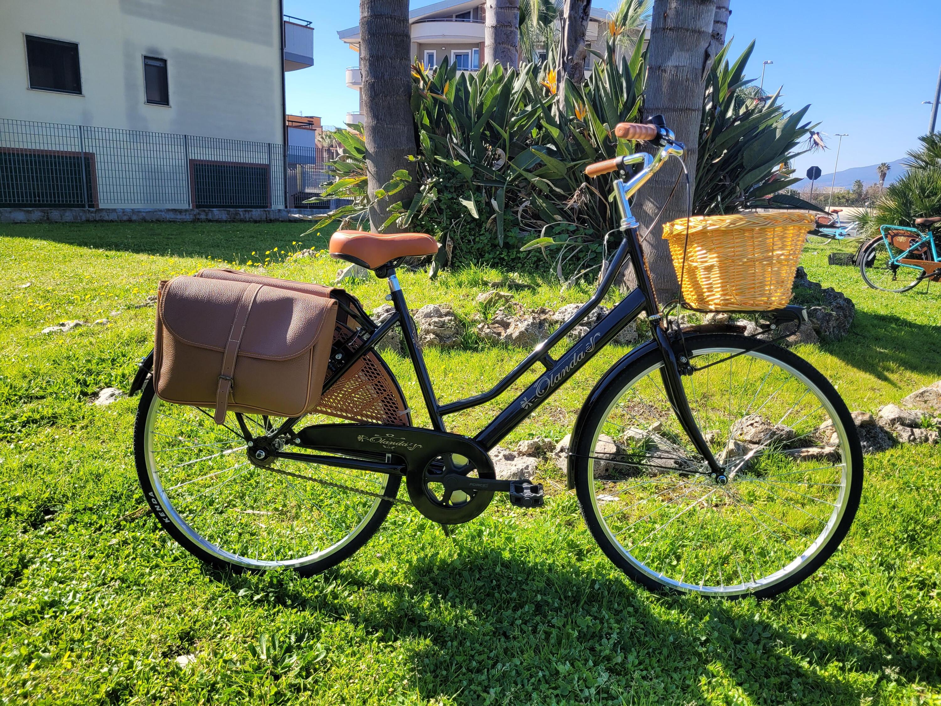 Bicicletta Donna Da Passeggio 26 Bici Città Vintage Con Vimini E Borse Nera 7/7