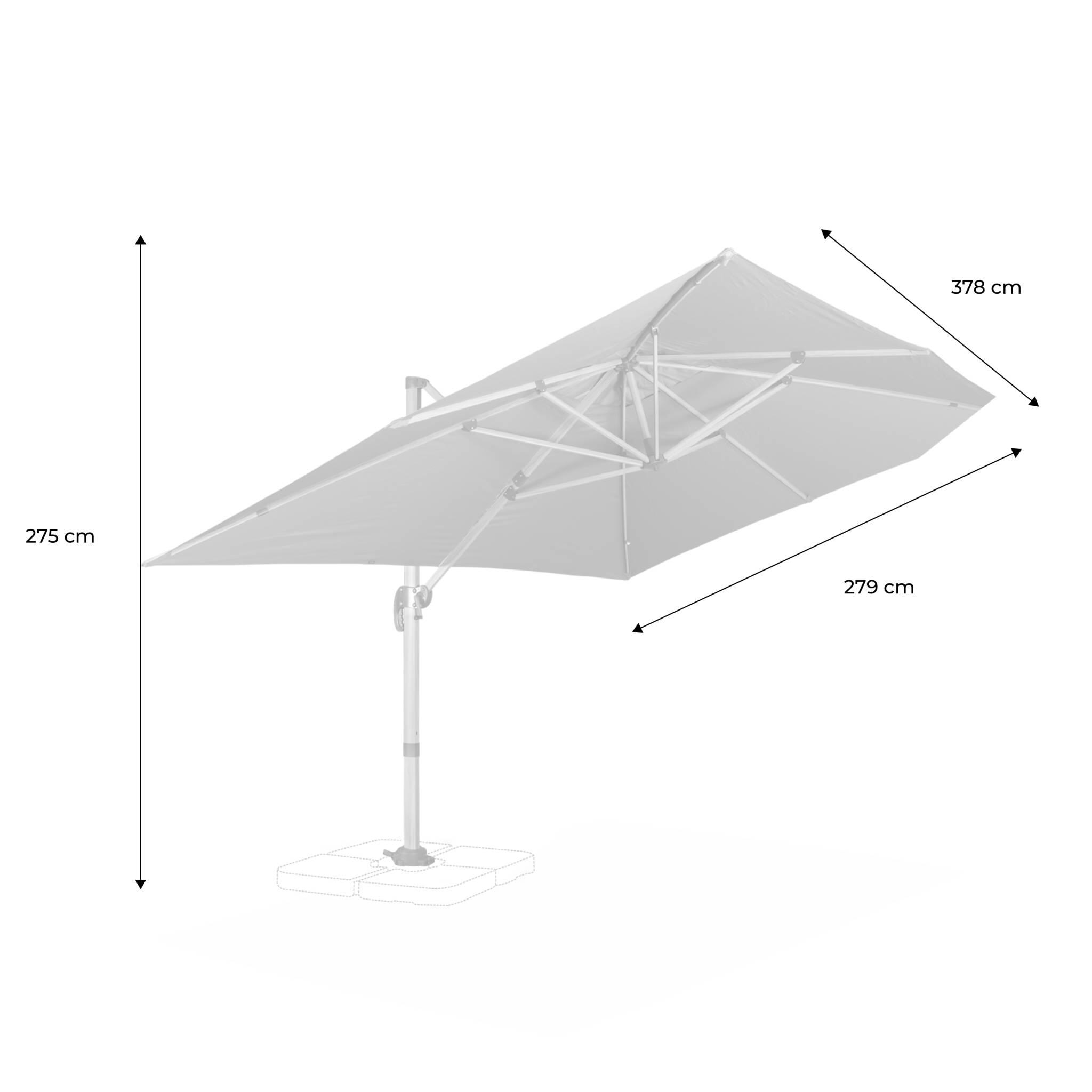 Guarda-sol retangular 3x4m, poste com efeito madeira, Cinza 4/6