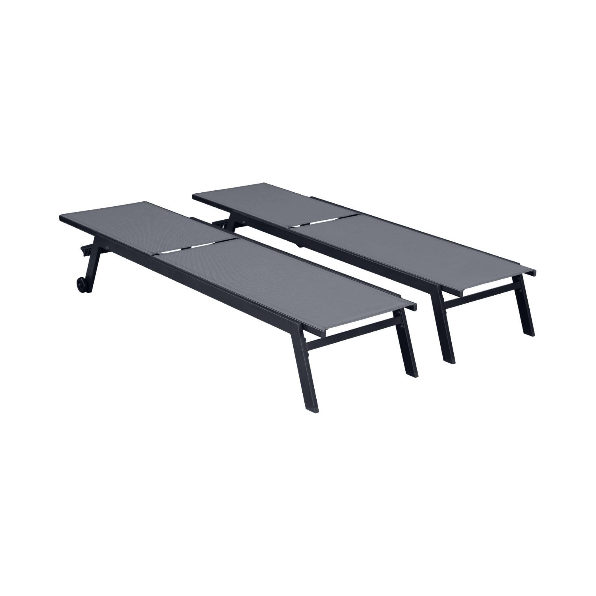Tumbona de aluminio de multiposición con ruedas, set de 2, Antracita 3/5