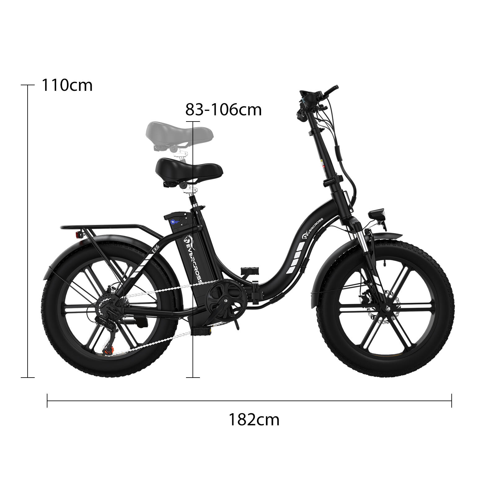 Bicicletta elettrica pieghevole per adulti pneu 4.0 batteria 13Ah - EK6 Nero 2/8