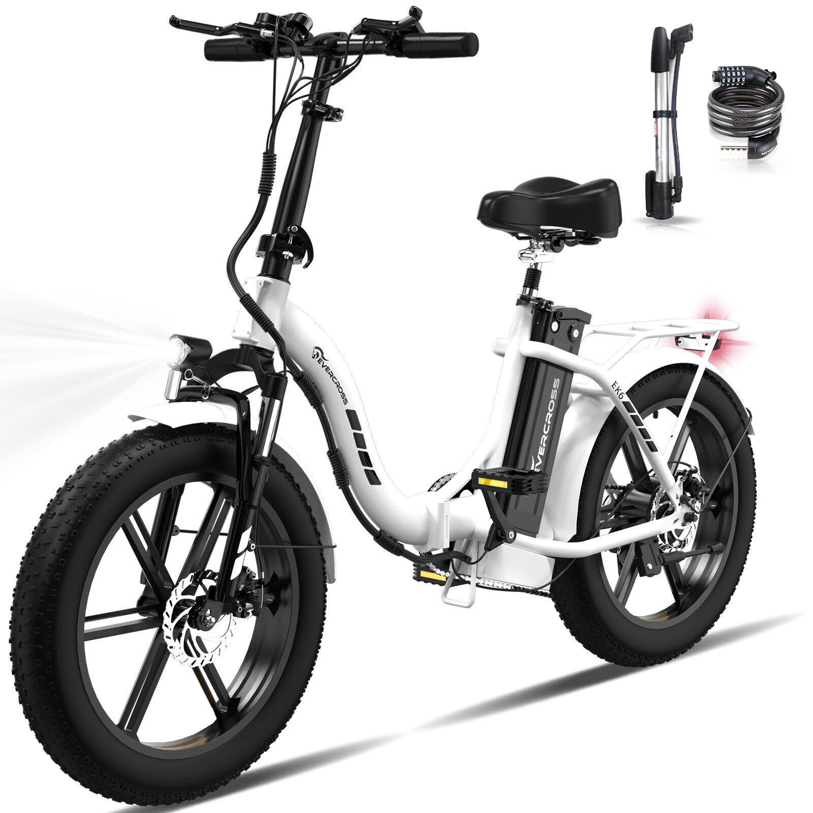 EVERCROSS Bicicletta elettrica pieghevole per adulti pneu 4.0 batteria 13Ah - EK6 Bianco