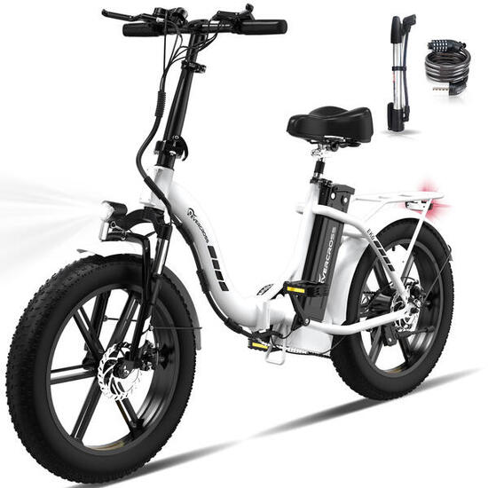 Bicicletta elettrica pieghevole per adulti pneu 4.0 batteria 13Ah - EK6 Bianco