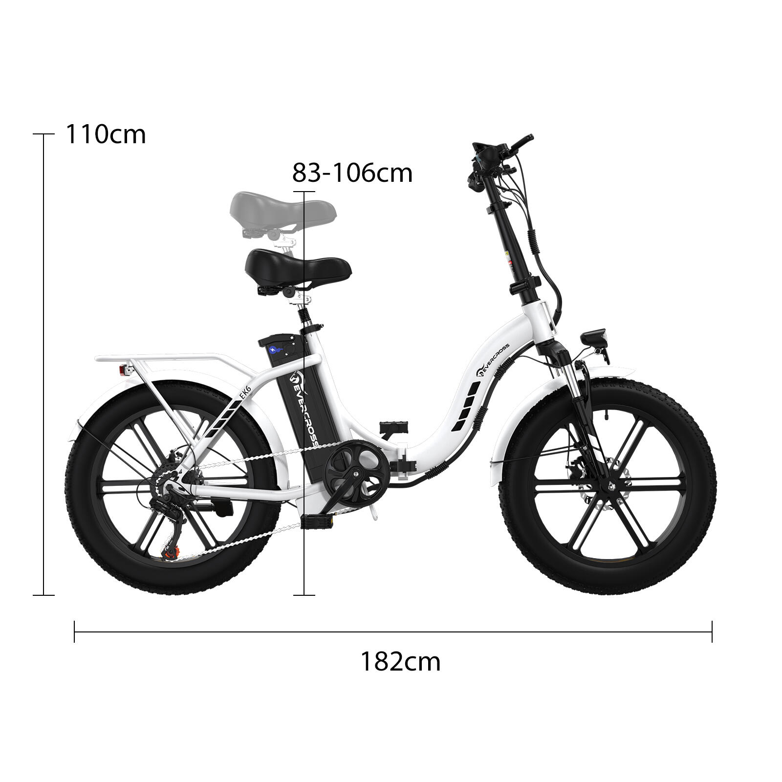 Opvouwbare Elektrische Fiets Volwassenen Fat Tire 20*4.0 Batterij 13Ah - EK6 Wit 2/7