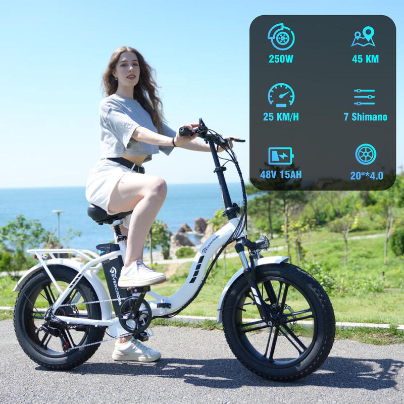 Bicicletă electrică pliabilă Fat Tire pentru adulți 20*4.0 Baterie 13Ah-EK6 Alb