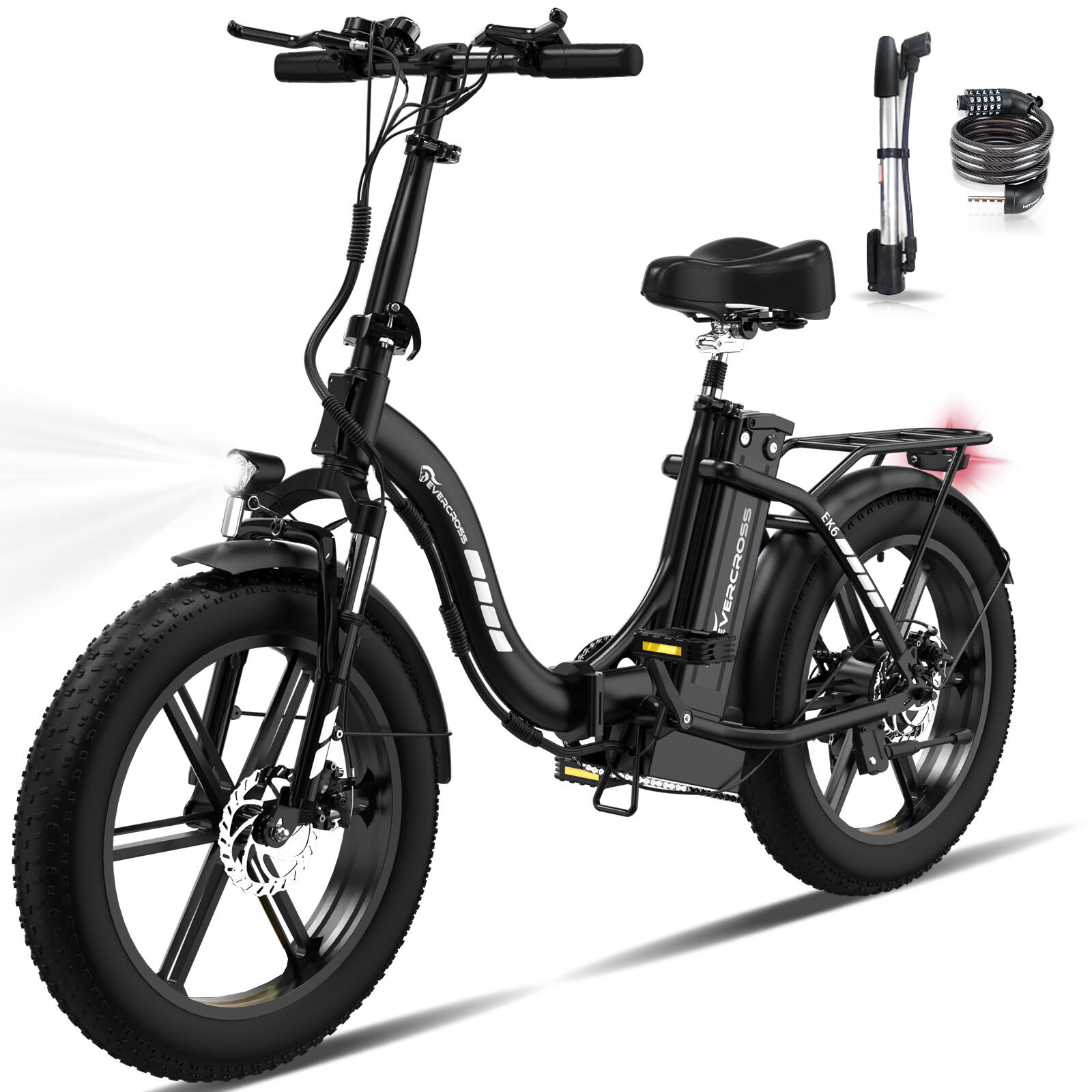 EVERCROSS Bicicletta elettrica pieghevole per adulti pneu 4.0 batteria 13Ah - EK6 Nero