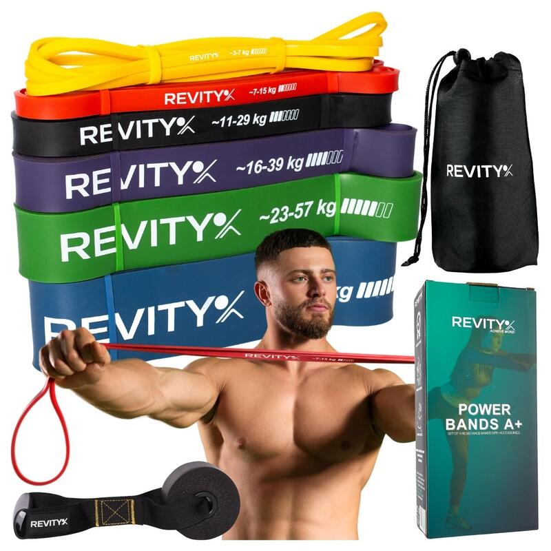 Gumy do ćwiczeń oporowe Zestaw 6 sztuk Power Bands od 3 do 79 kg