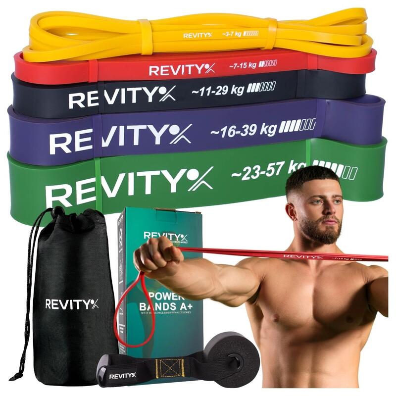 Gumy do ćwiczeń oporowe Zestaw 5 sztuk Power Bands od 3 do 57 kg