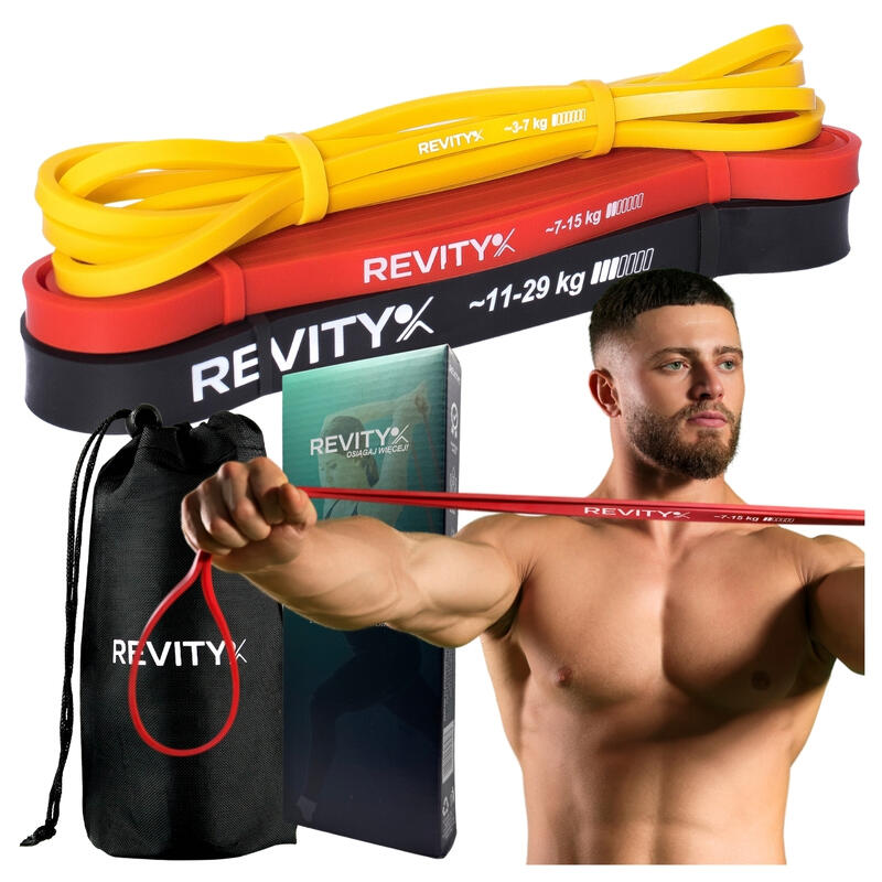 Gumy do ćwiczeń oporowe Zestaw 3 sztuk Power Bands od 3 do 29 kg