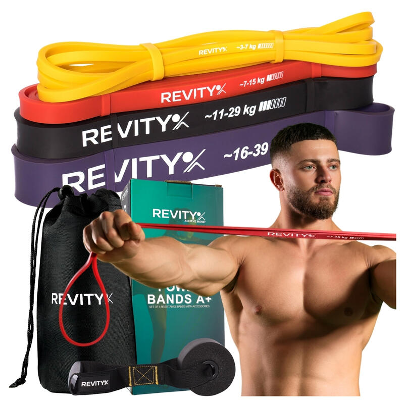 Gumy do ćwiczeń oporowe Zestaw 4 sztuk Power Bands od 3 do 39 kg
