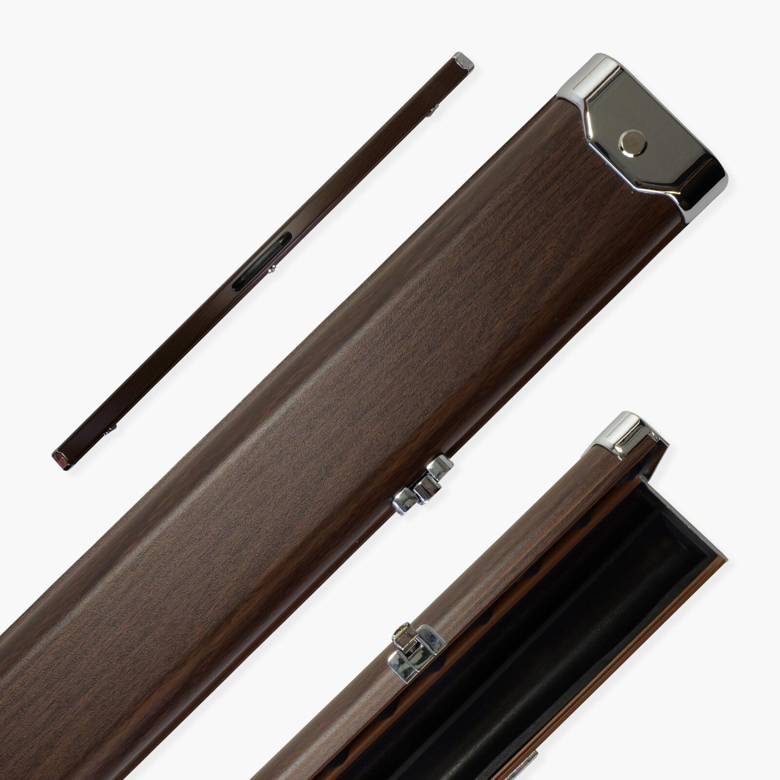 FUNKY CHALK Pro Aluminium 1 Piece D Brown Wood Snooker Pool Cue Case Holds 2- 1 Piece Cues