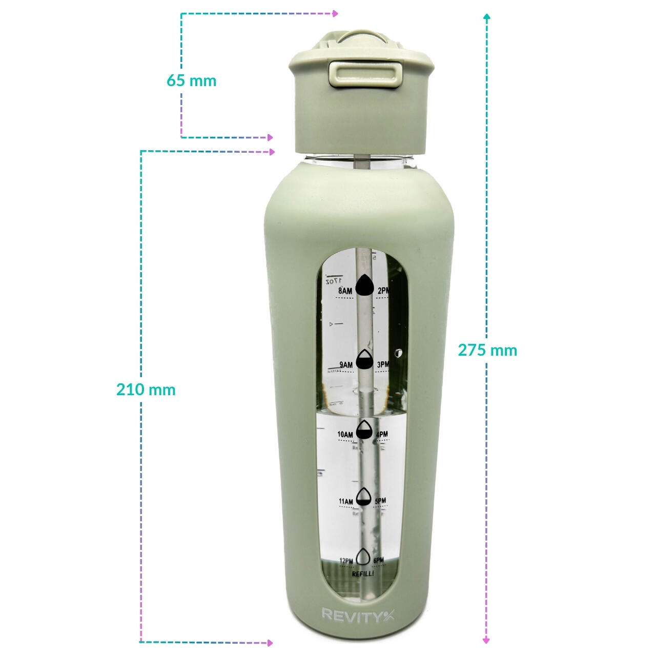 Glazen drinkfles - bidon motiverende 700 ml met siliconen hoes en drinktuit 6/7
