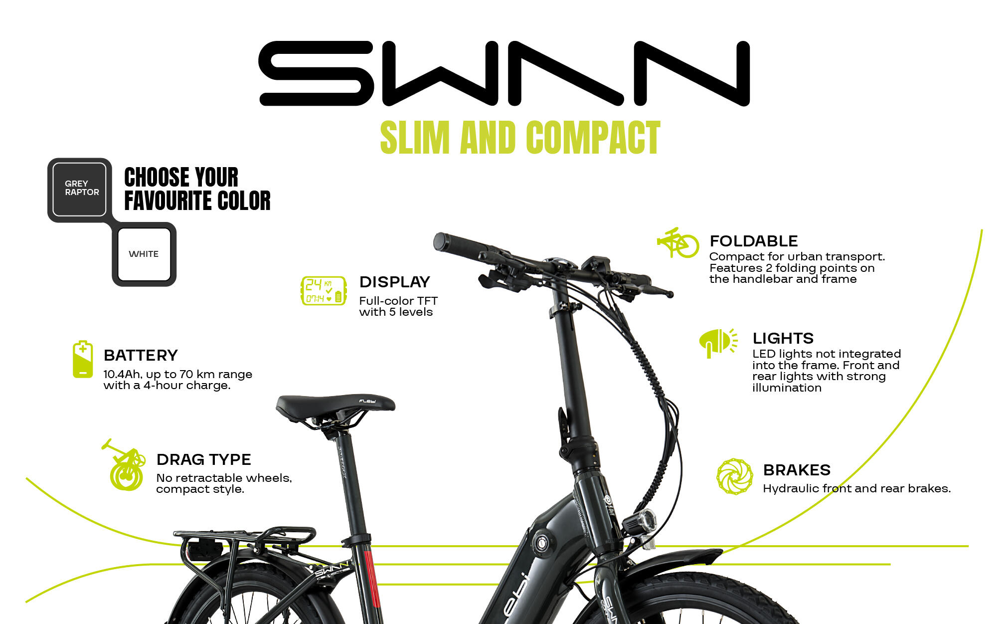 Vélo de ville électrique pliant Swan 24" grey | Autonomie 70km - Batterie 10.4Ah 5/8