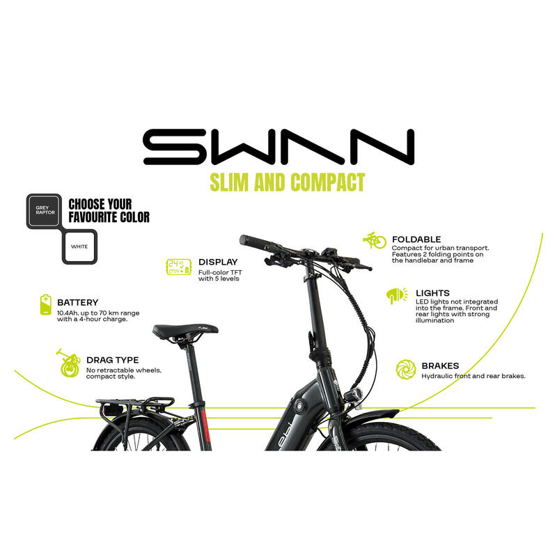 Bicicletă electrică de oraș Swan, 24", albă | Autonomie 70 km - Baterie 10,4 Ah