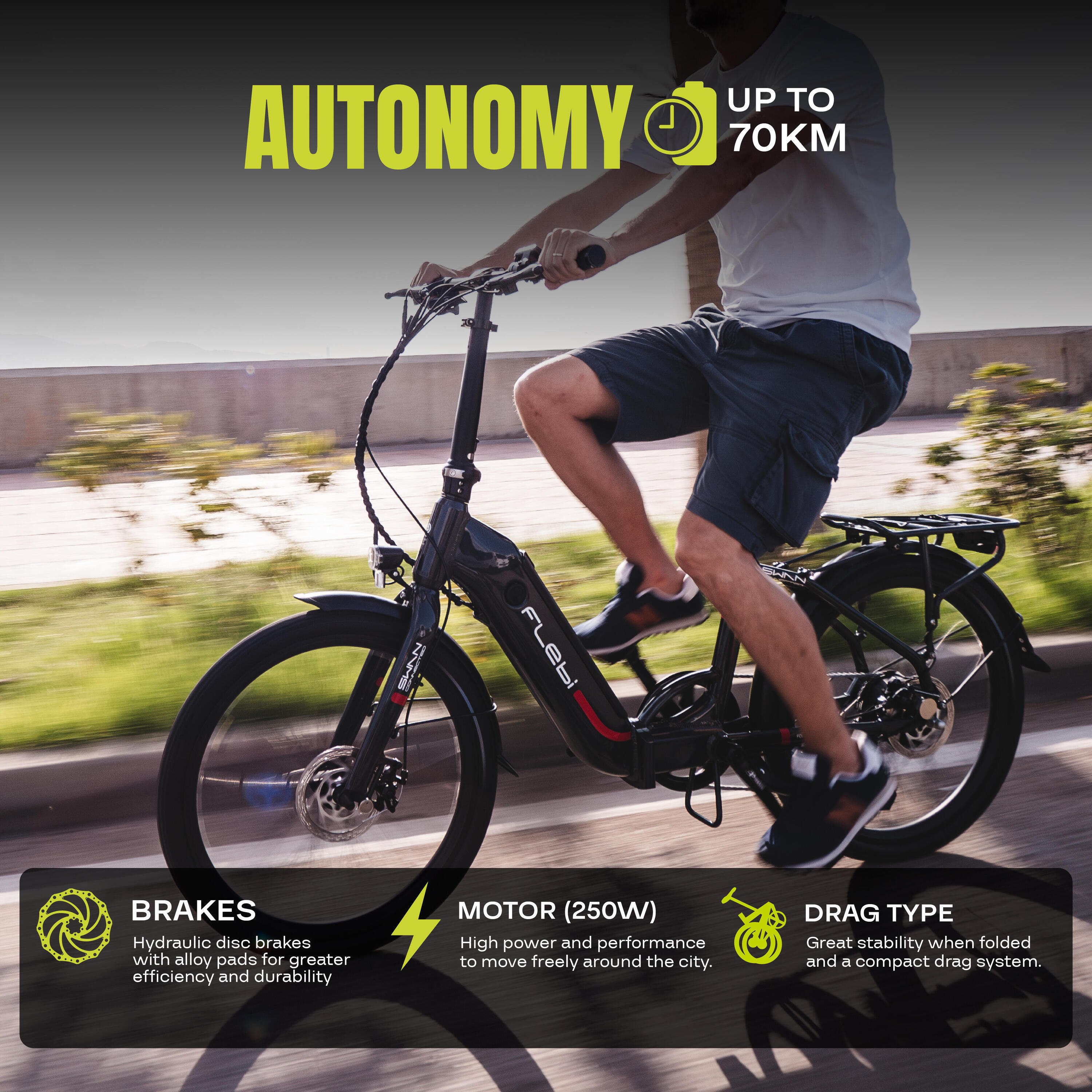 Vélo de ville électrique pliant Swan 24" white | Autonomie 70km, Batterie 10.4Ah 4/9