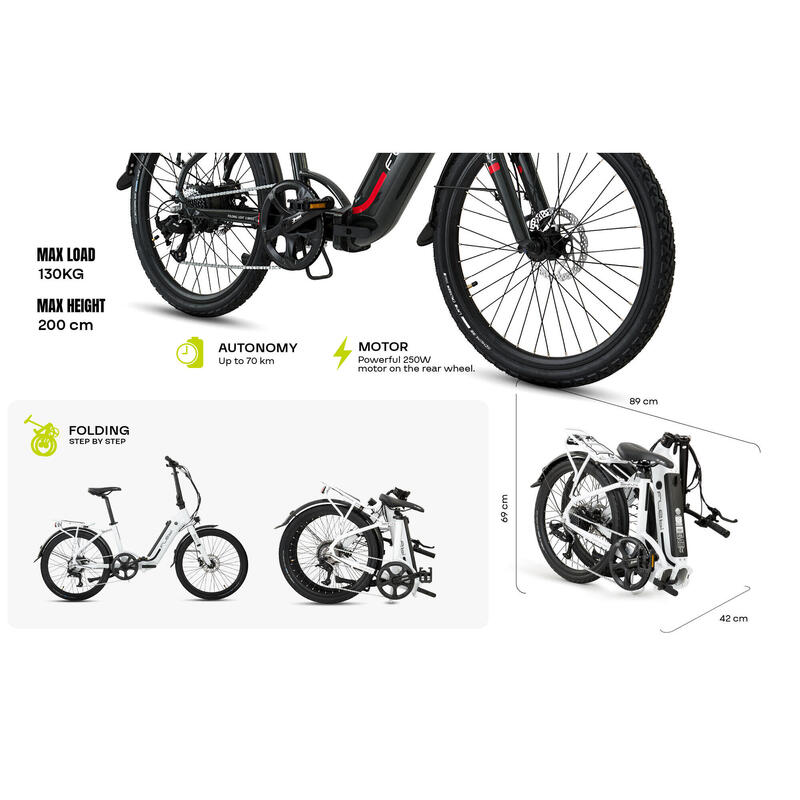Bicicleta electrică pliabilă Swan 24" Grey | Autonomie 70km - Baterie 10.4Ah