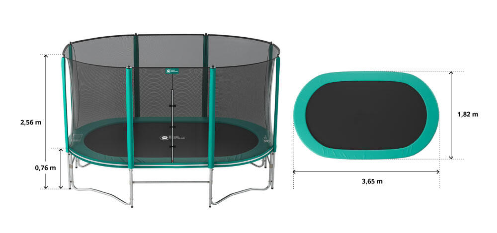 Trampoline Ovale Ovalie 360cm - Filet de Protection, Echelle + Kit d'ancrage 6/8