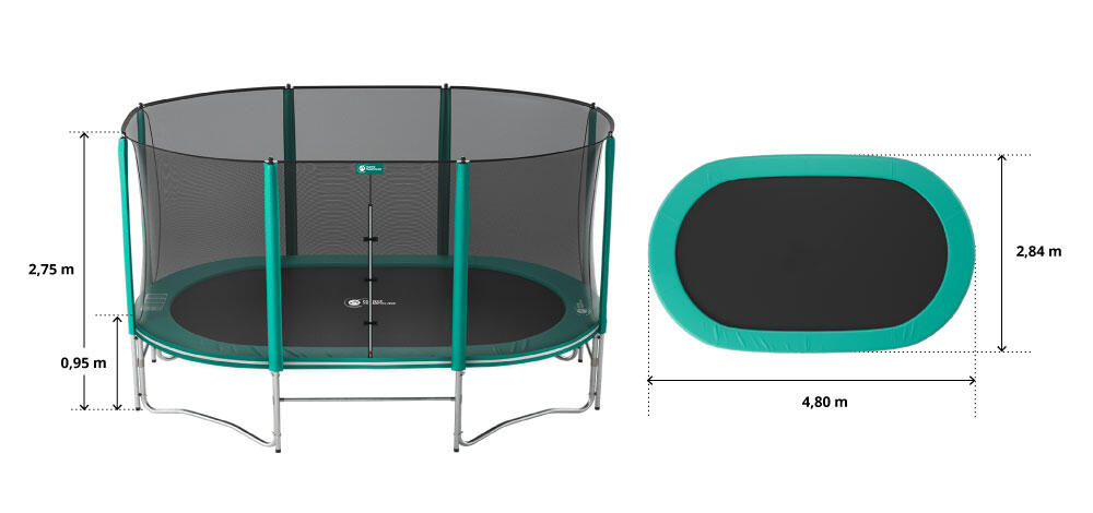 Trampoline Ovale Ovalie 490cm - Filet de Protection, Echelle + Kit d'ancrage 6/8