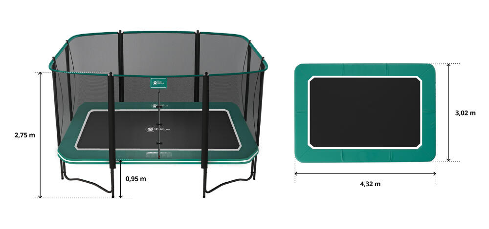 Trampoline Apollo Sport 400cm - Filet de protection, échelle + Kit d'ancrage 7/8