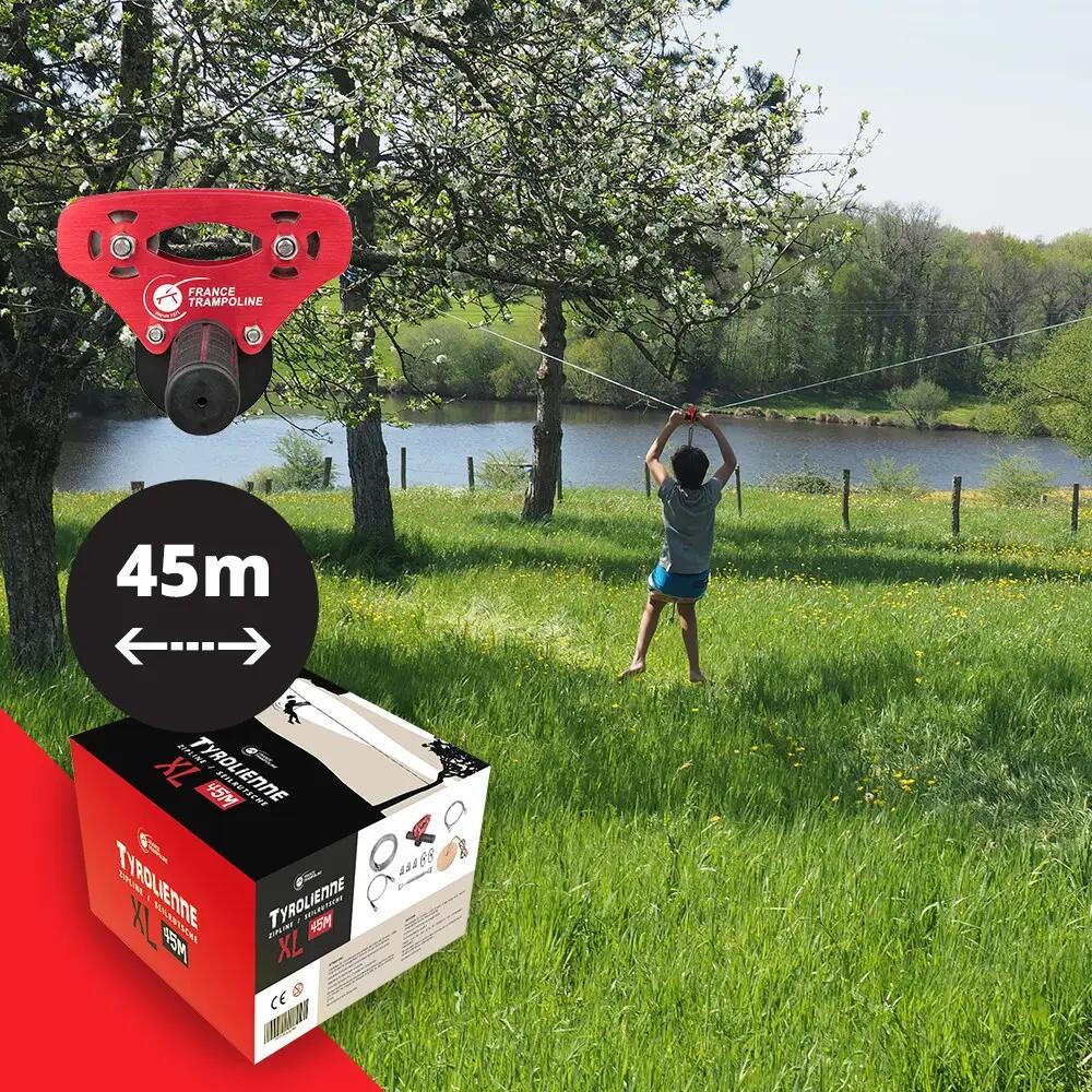 Tyrolienne XL Infinity 45m - Câble épais, poulie poignées antidérapantes, frein 2/8