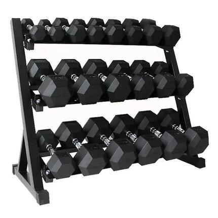 Rack porte-haltères+haltères hexagonaux de 2,5-20kg - 8 paires Fitness Tech