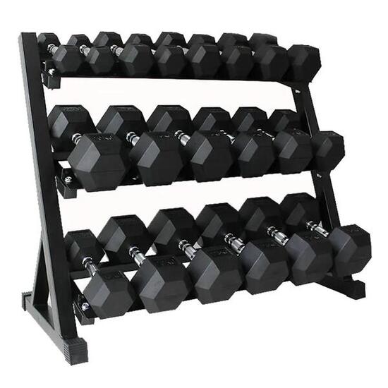 Rack porte-haltères+haltères hexagonaux de 2,5-20kg - 8 paires Fitness Tech