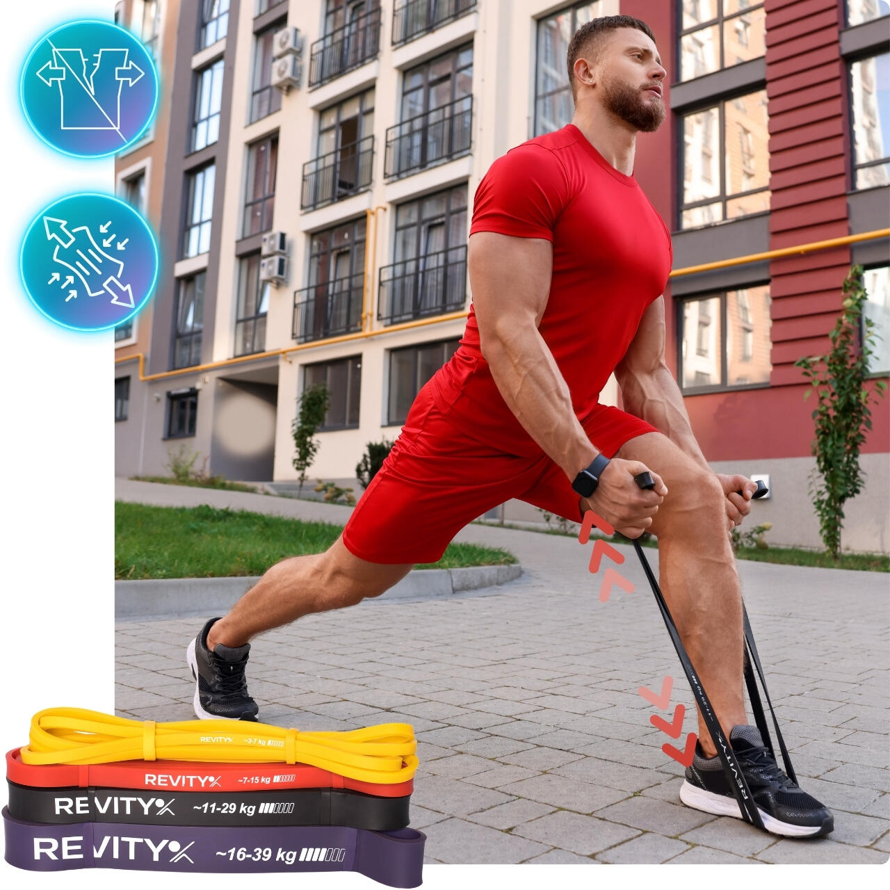 Sada 4 posilovacích odporových gum na cvičení Power Bands 4-39 kg cvičební plán 2/3