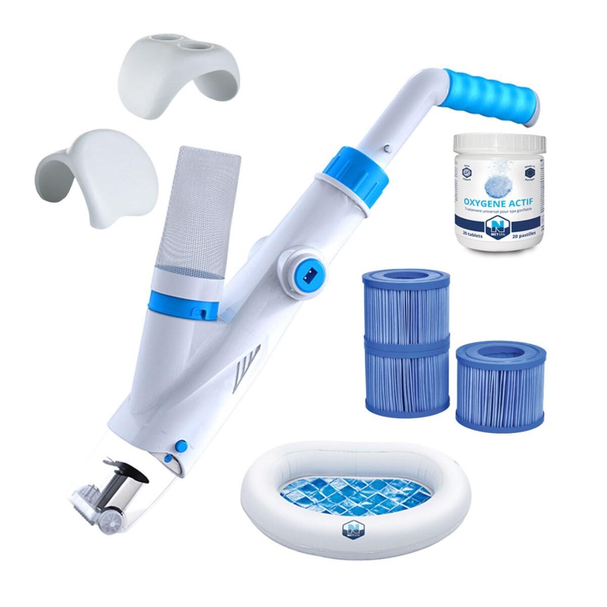 Kit Acc. Netspa Premium: Filtros, Ox. ativo, Apoio cab., Enxag. pé, Cleaner
