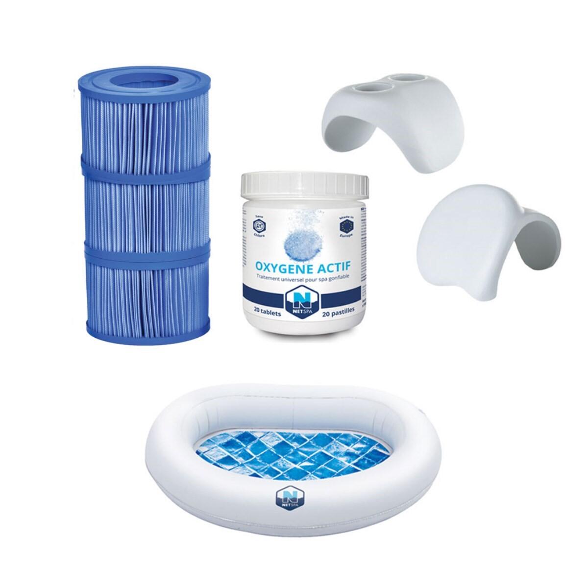 Netspa - Pack Acc. Spa Netspa Premium:filtration, Oxygène Actif, Appui-tête, Rince-pieds - Système De Filtration D'Eau - Blanc|gris - Taille Unique - Decathlon