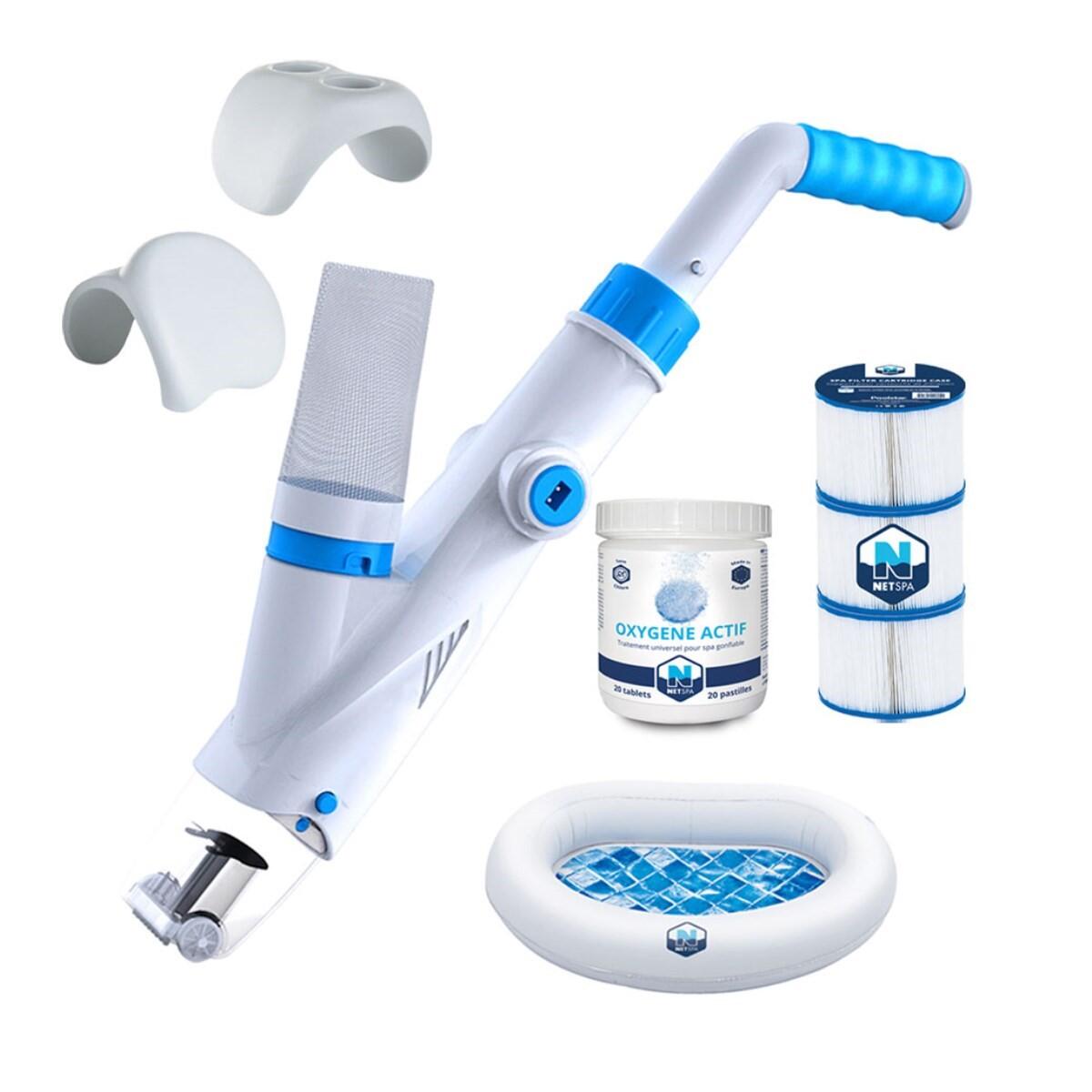 Kit Acc. Netspa: Filtração, Oxigênio ativo, Apoio cabeça, Enxague pés, Cleaner