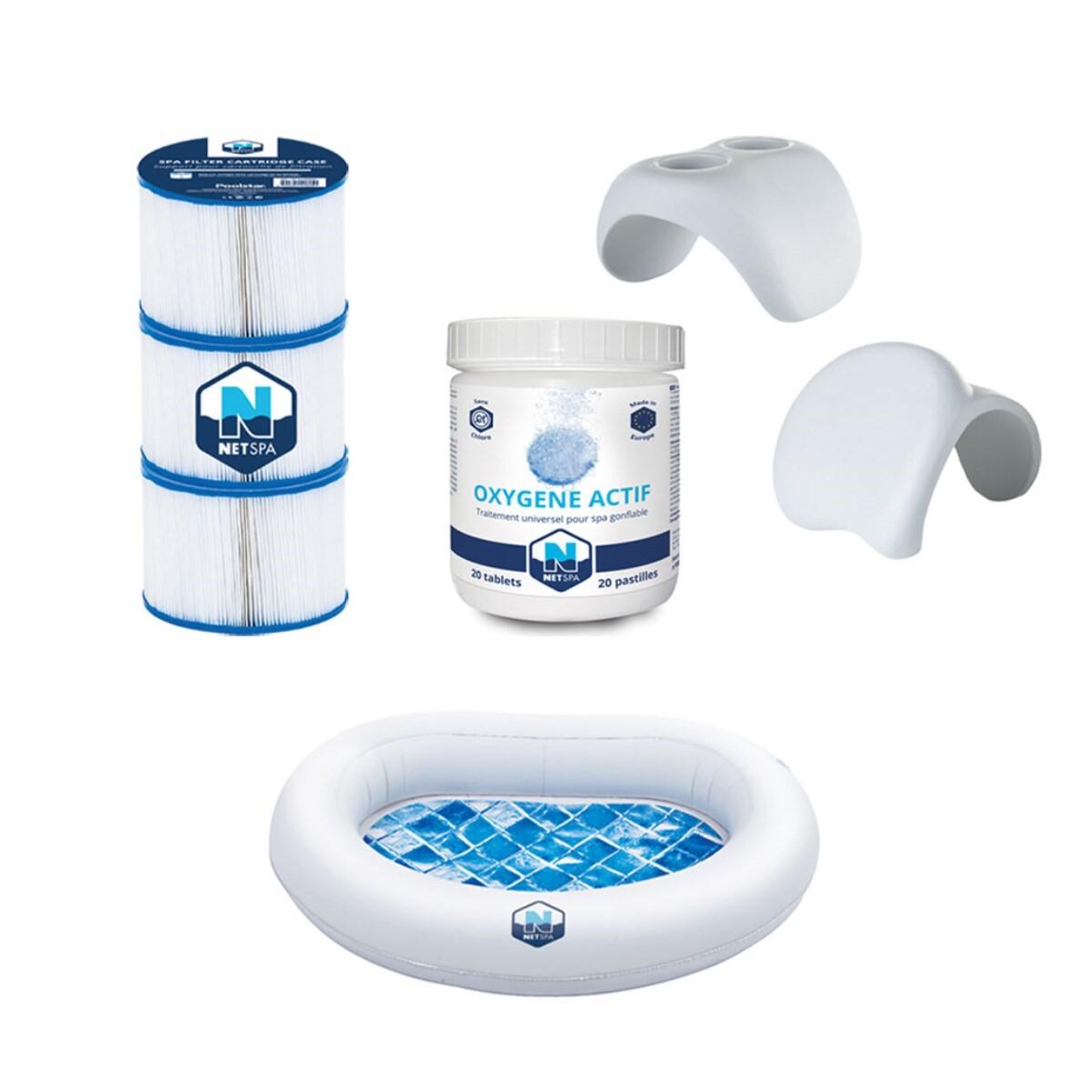 Kit acessórios spa Netspa: Filtração, Oxigênio ativo, Apoio cabeça, Enxague pés