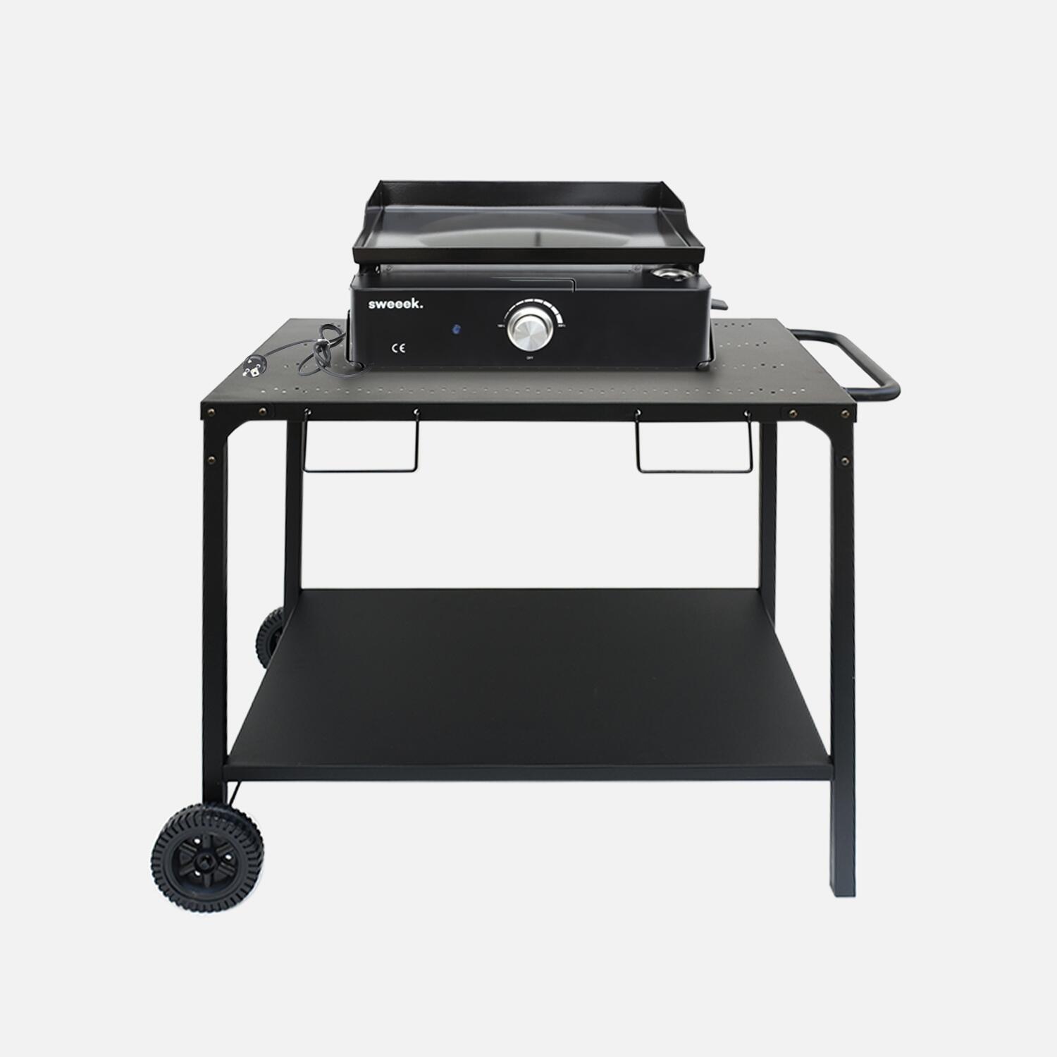 Chapa elétrica 1 queimador com mesa, aço esmaltado, 2200w, preto