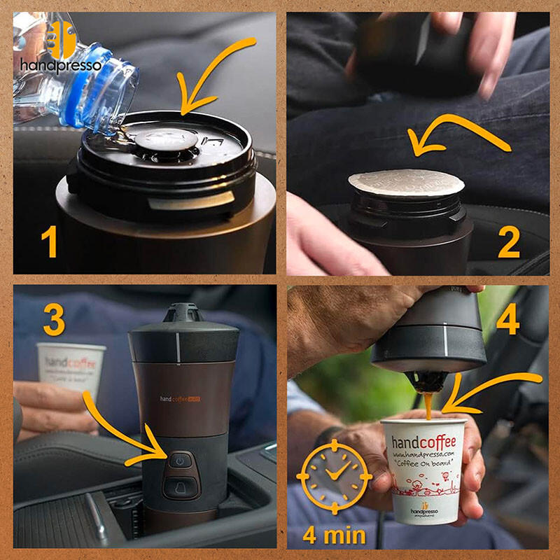 Cafetière portable de voiture Coffret Handcoffee Auto 12V pour dosette Senseo 3/7