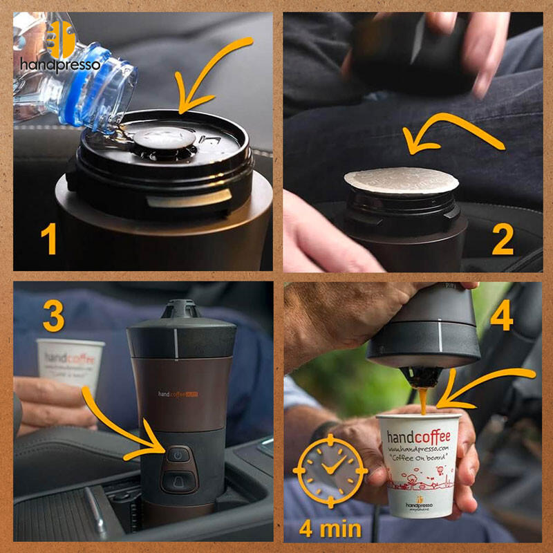 Cafetière portable de voiture Handcoffee Auto 12V pour dosette Senseo 3/7