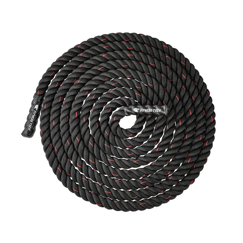 Corde de Combat 12m x 50mm 13kg Noire et Rouge Fitness Tech