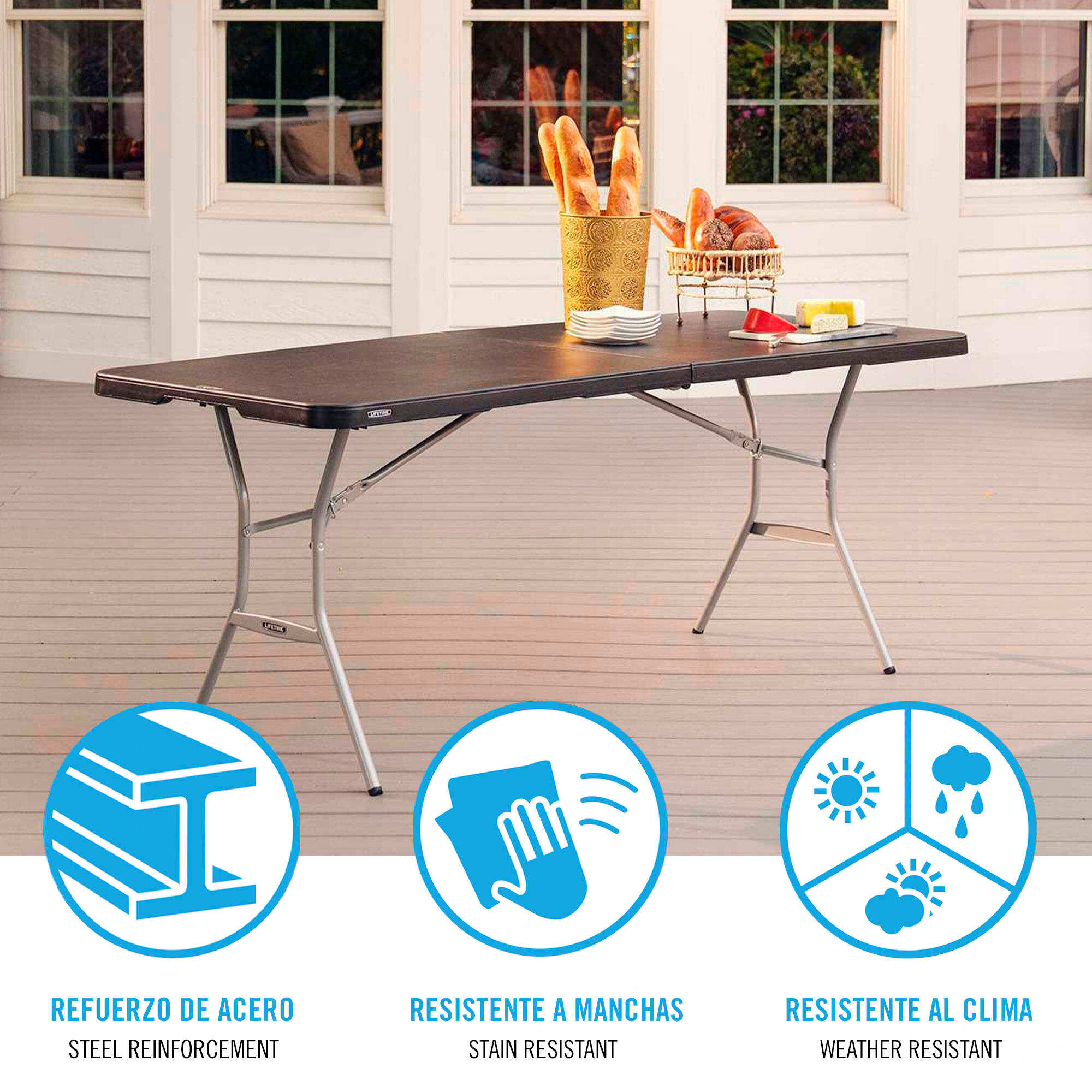 Lifetime Mesa plegable rectangular 183x76 cm negra 5/7