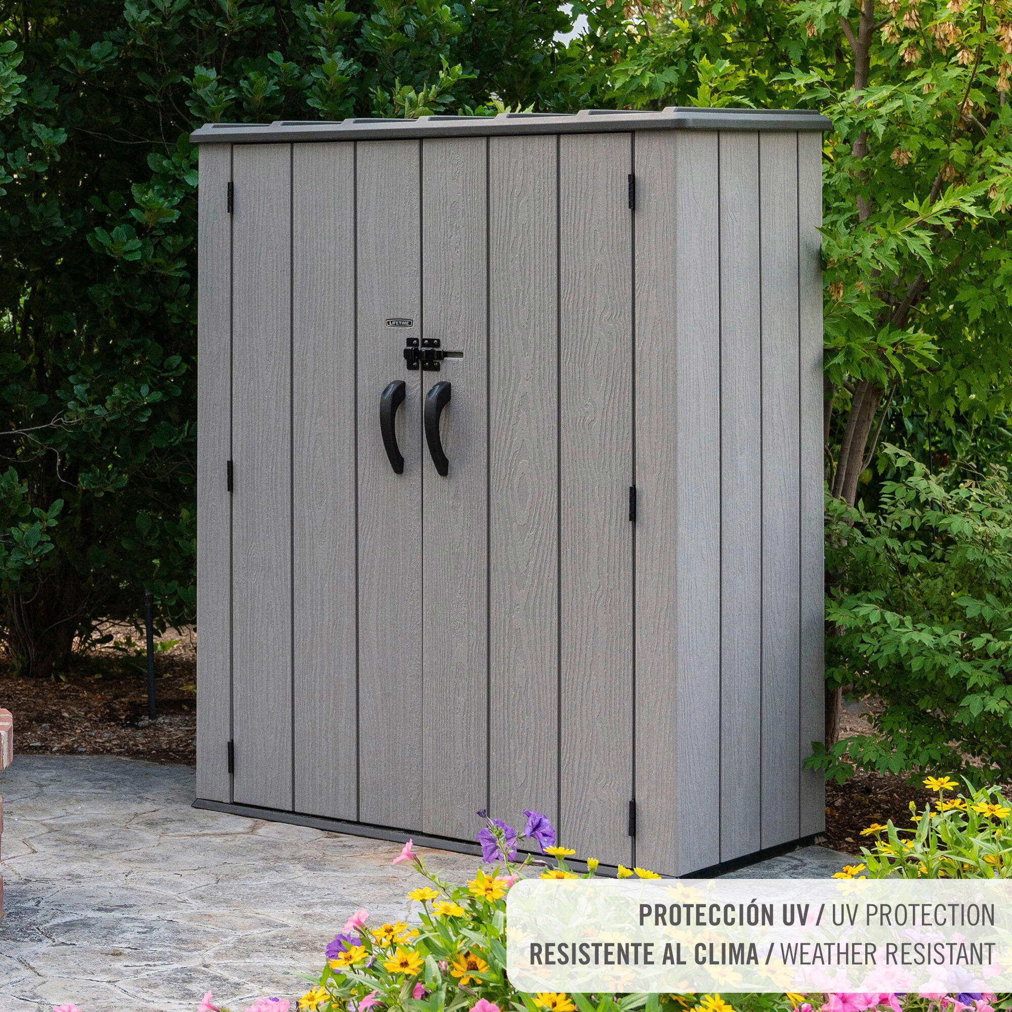 Lifetime Armario exterior vertical 1.350 L Rough Cut™ con estantes y colgadores 3/7