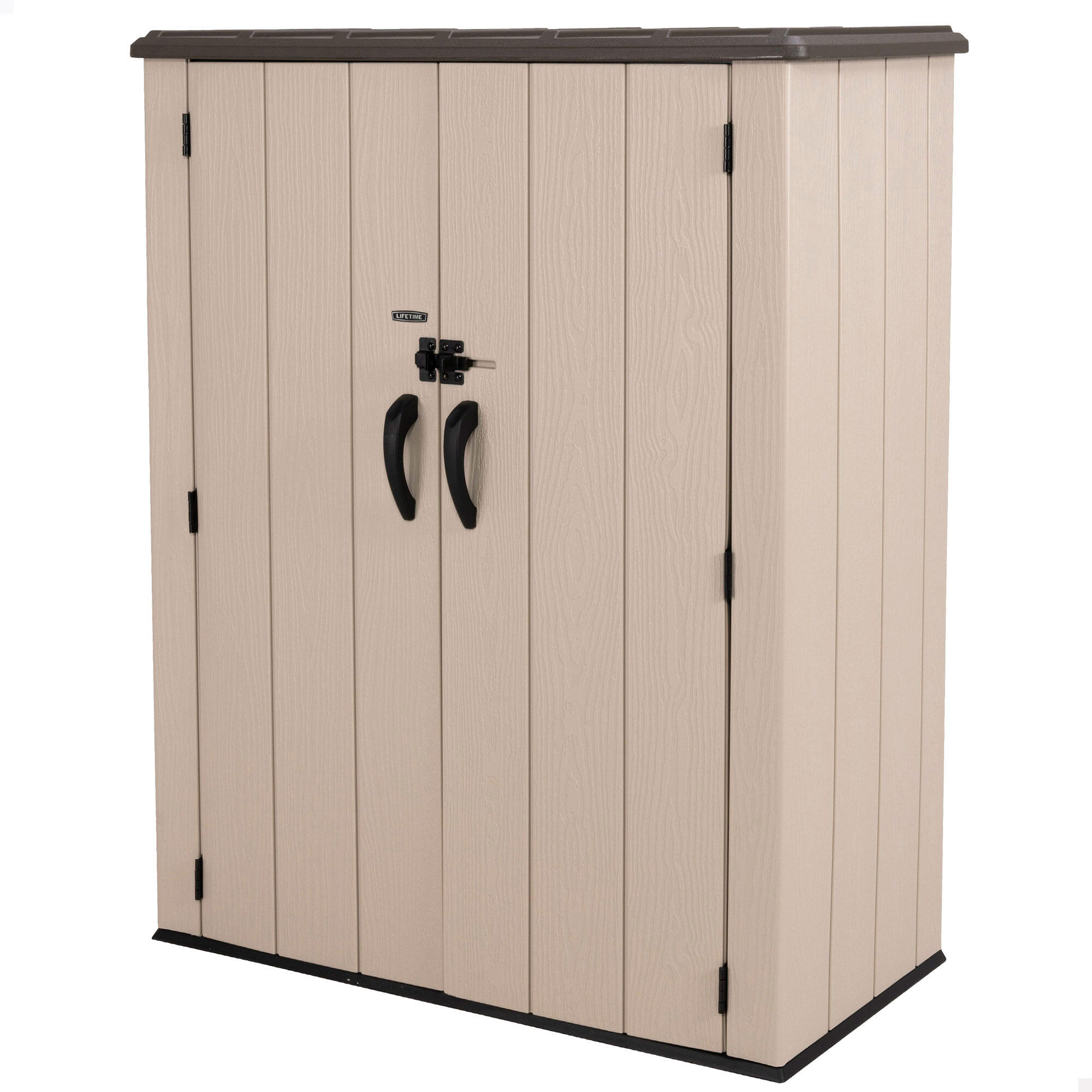 Lifetime armário vertical externo rough cut de 1.500 l com prateleiras