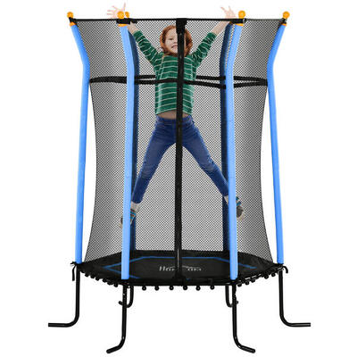 HOMCOM Tappeto Elastico per Bambini con Ingresso a Zip e Pali Imbottiti Azzurro