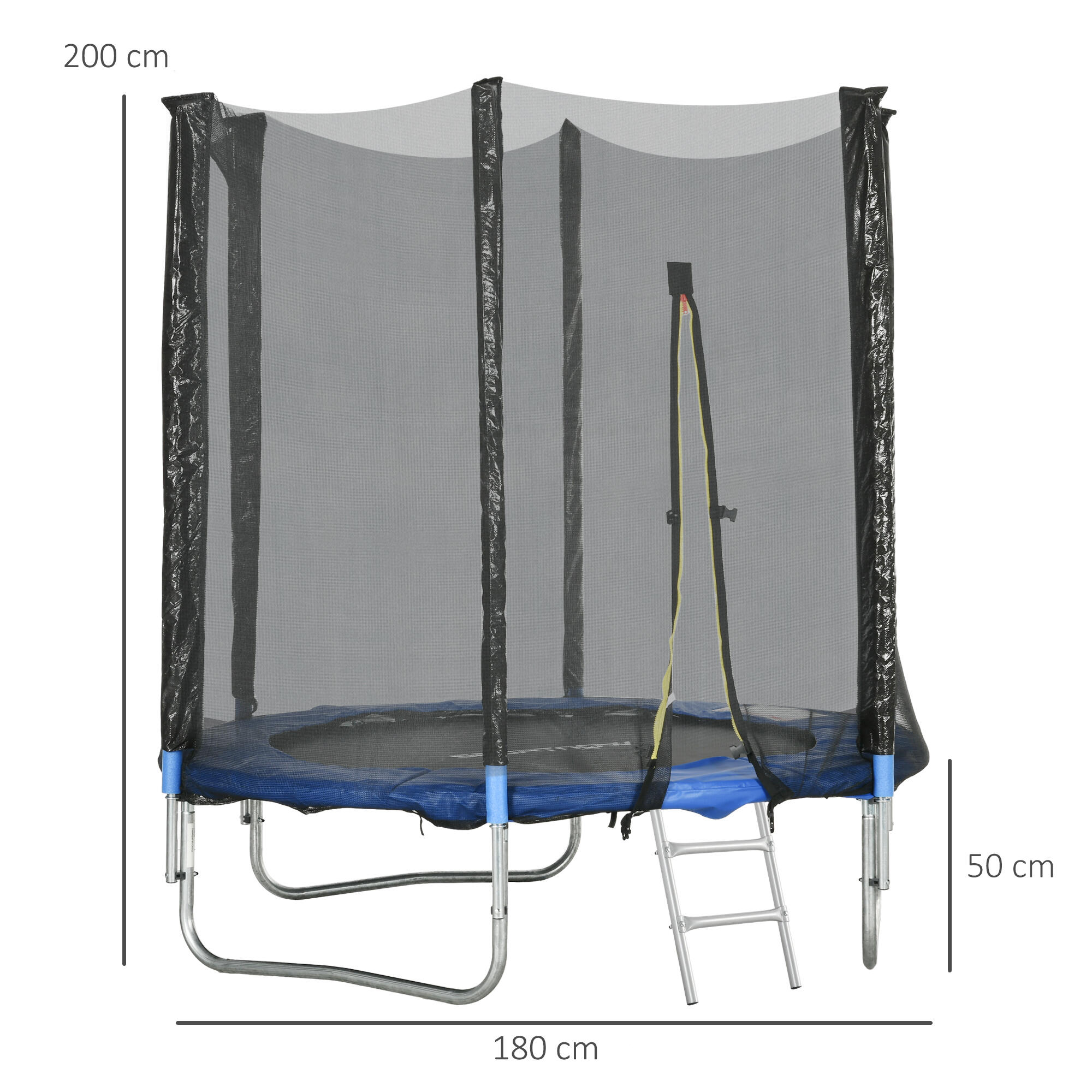 SPORTNOW Trampolino Elastico con Scaletta e Rete di Sicurezza Blu 3/7