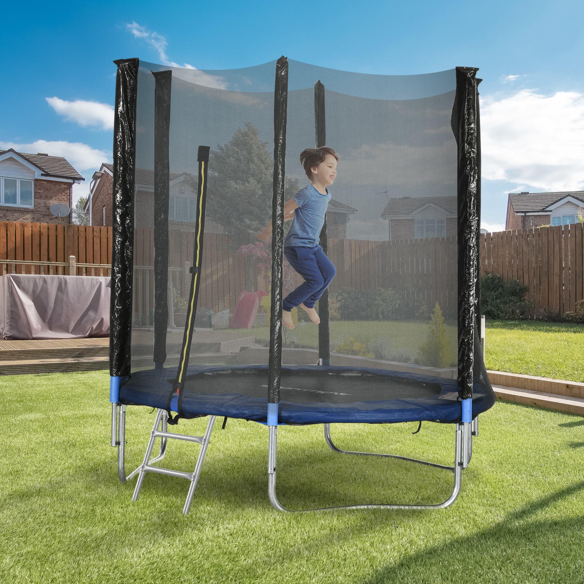 SPORTNOW Trampolino Elastico con Scaletta e Rete di Sicurezza Blu 2/7